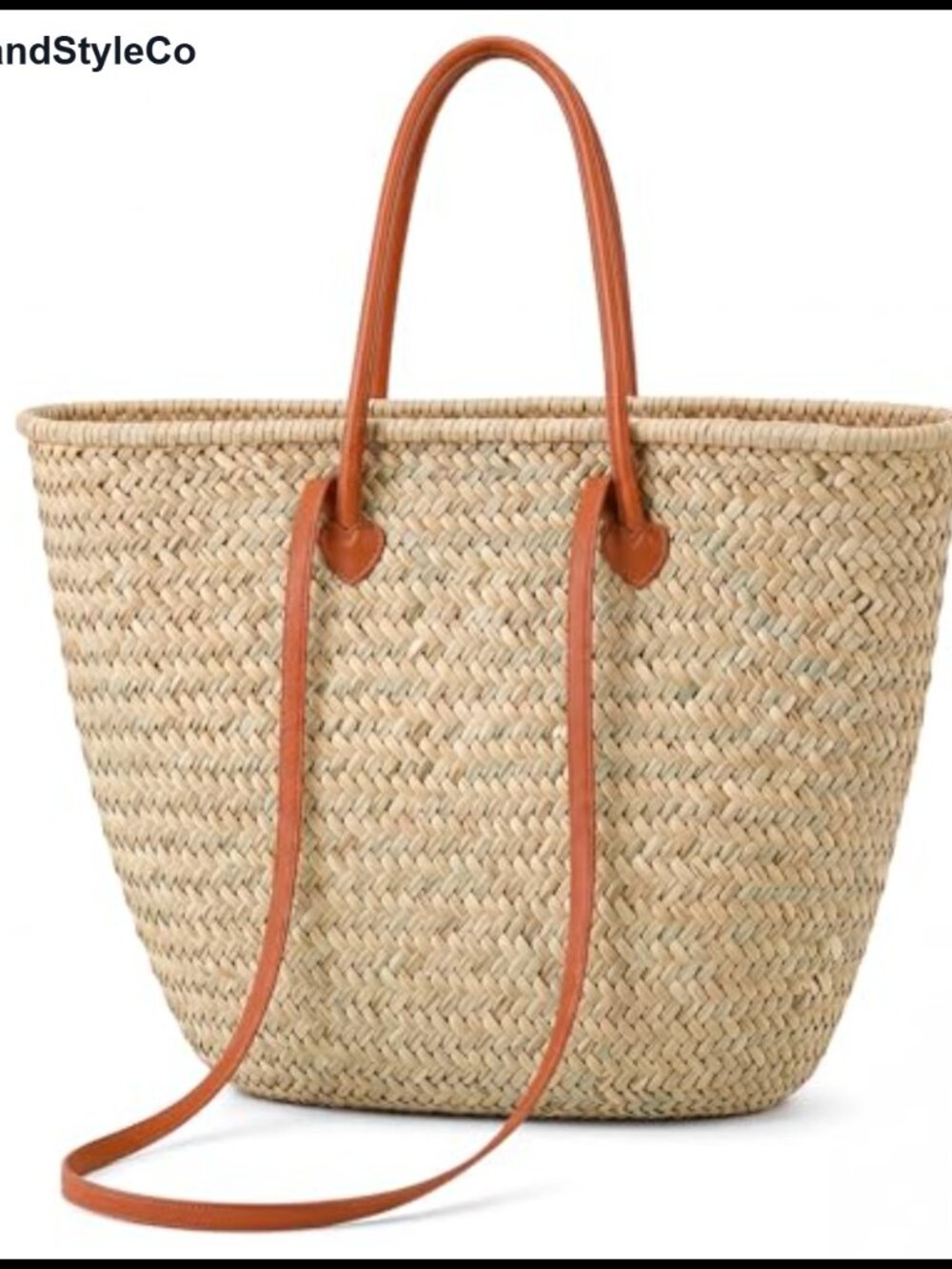 Oversized Straw Basket Tote Bag with Leather Handles & Drawstring